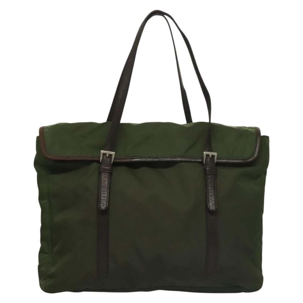 Prada Nylon Khaki Silver Tote Green